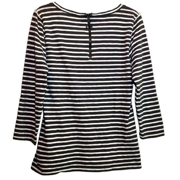 J Crew Striped Top with 3/4 Length Sleeves in Charcoal Grey/White Women’s Large - Picture 3 of 5